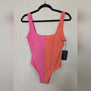 NWT Tommy Hilfiger Colorblock One-Piece Swimsuit | Pink & Orange | Size 6